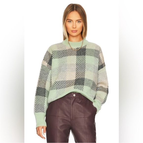 Revolve Ena Pelly Mary Mohair Oversize Knit
Sweater Sea Green Check Size Small - Picture 1 of 9